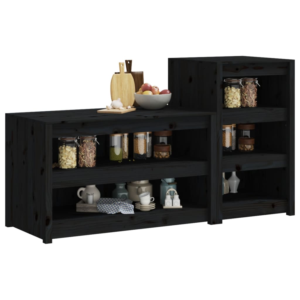 Outdoor Kitchen Cabinets MEPPEL 2 pcs Black Solid Wood Pine