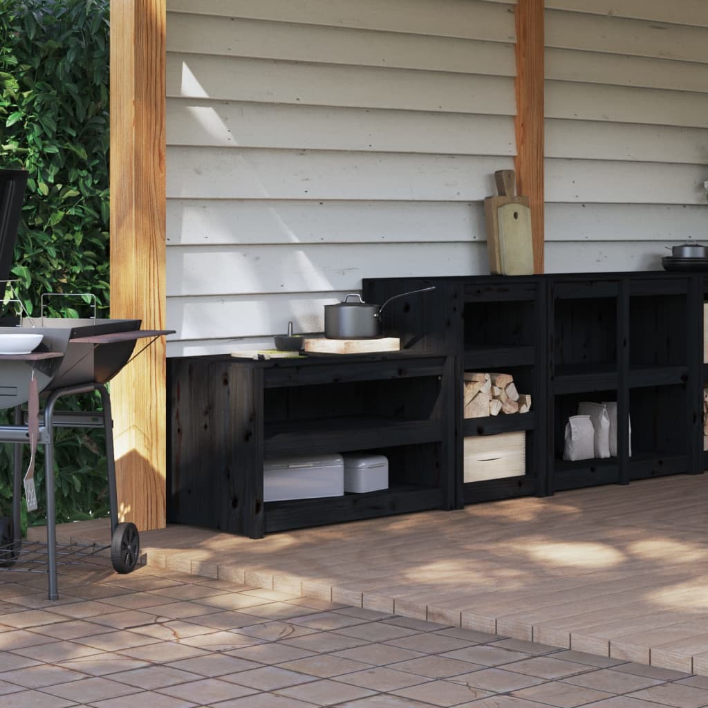 Outdoor Kitchen Cabinets MEPPEL 2 pcs Black Solid Wood Pine