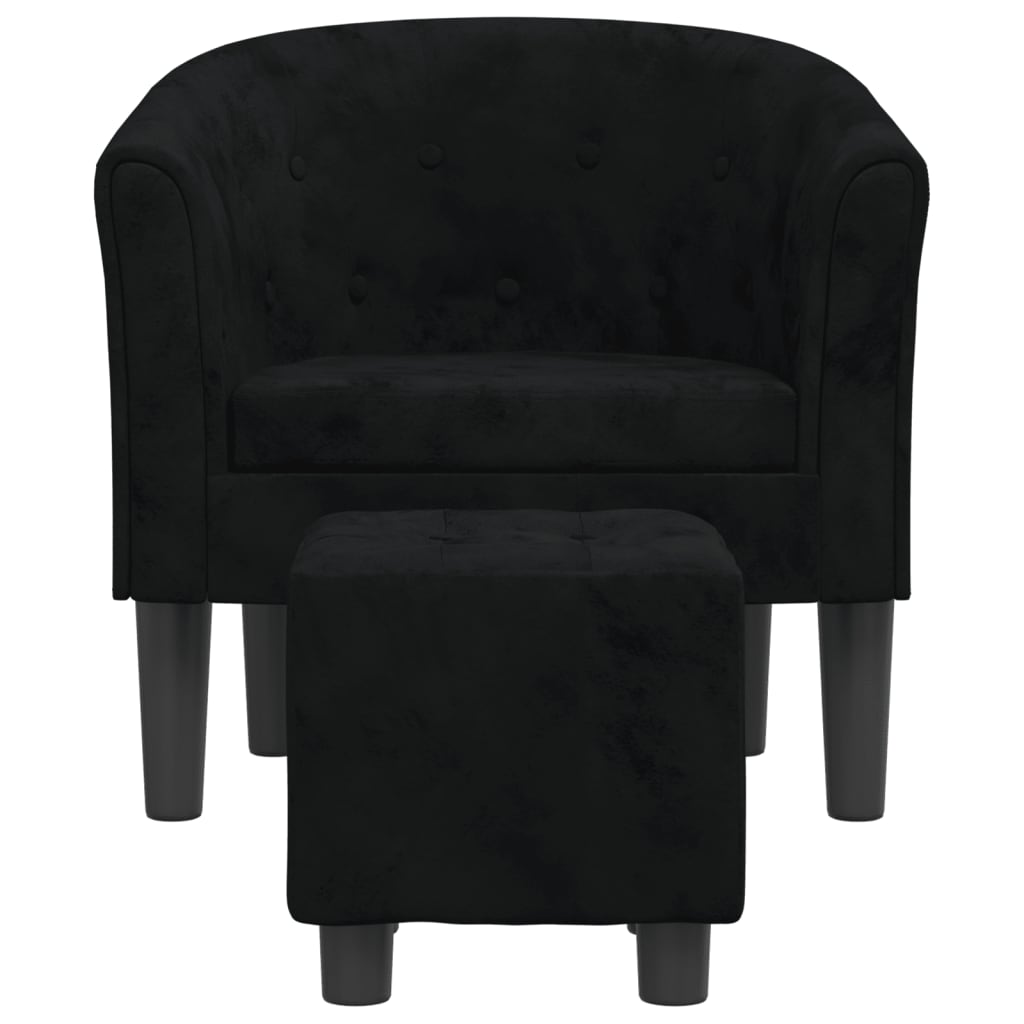 Tub Chair with Footstool Black Velvet