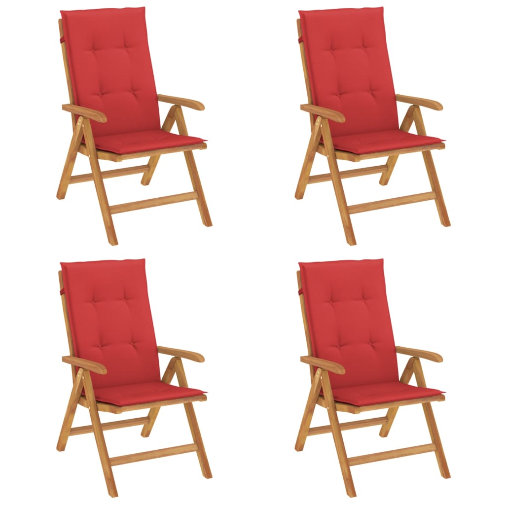 Reclining Garden Chairs with Cushions 4 pcs Solid Wood Teak