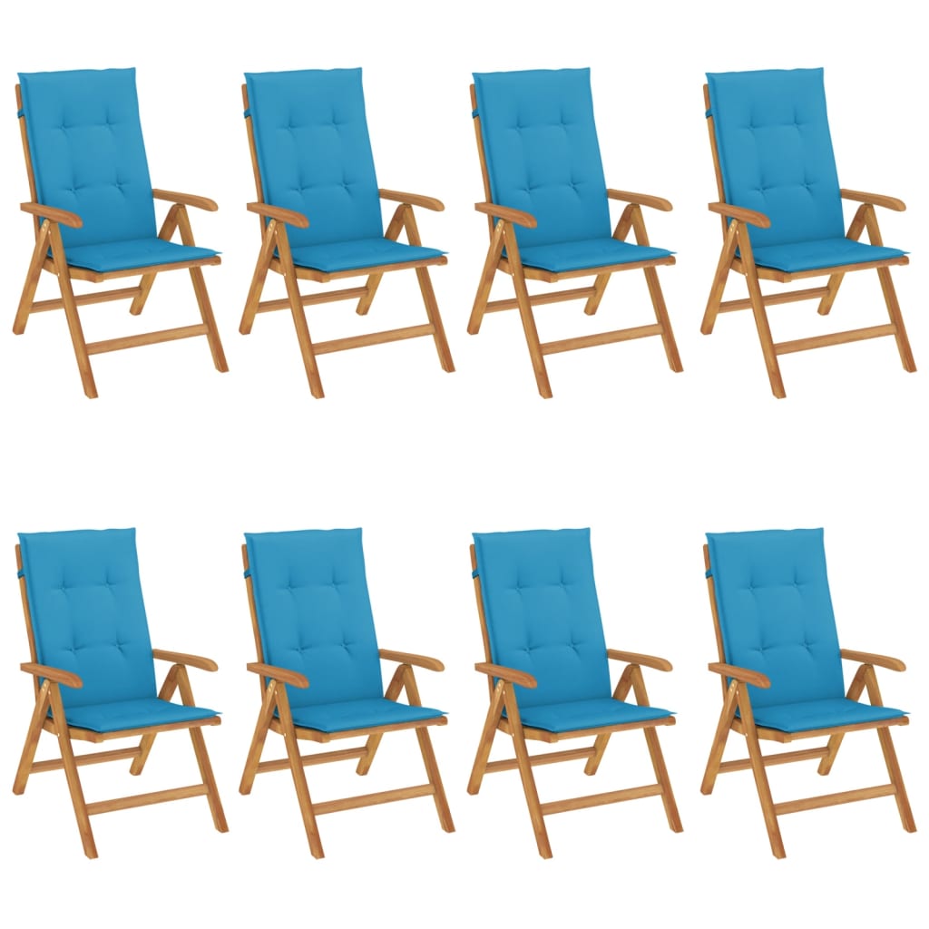 Reclining Folding Chairs with Cushions 8 pcs Solid Wood Teak