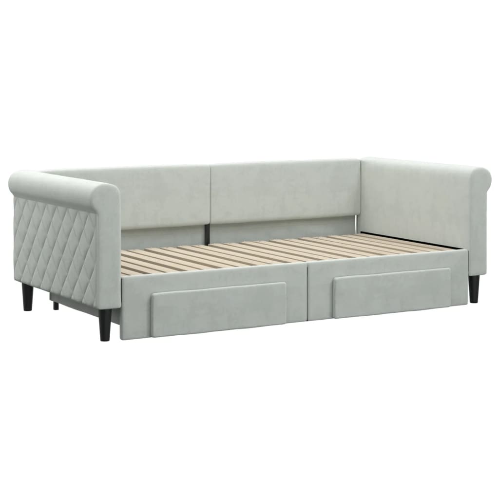 Daybed with Trundle&Drawers without Mattress Light Grey 90x190 cm