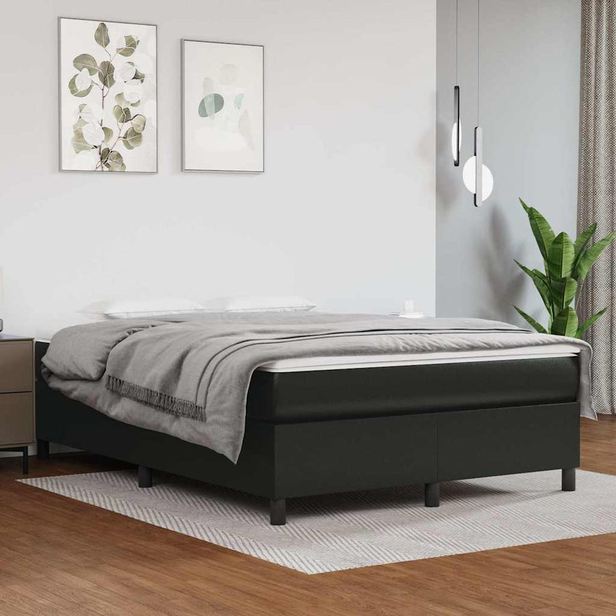 Box Spring Bed with Mattress Black 137x190 cm Faux Leather