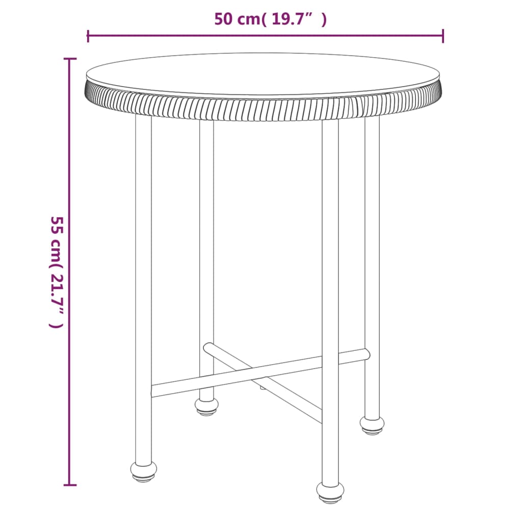 Dining Table Black Ø50 cm Tempered Glass and Steel