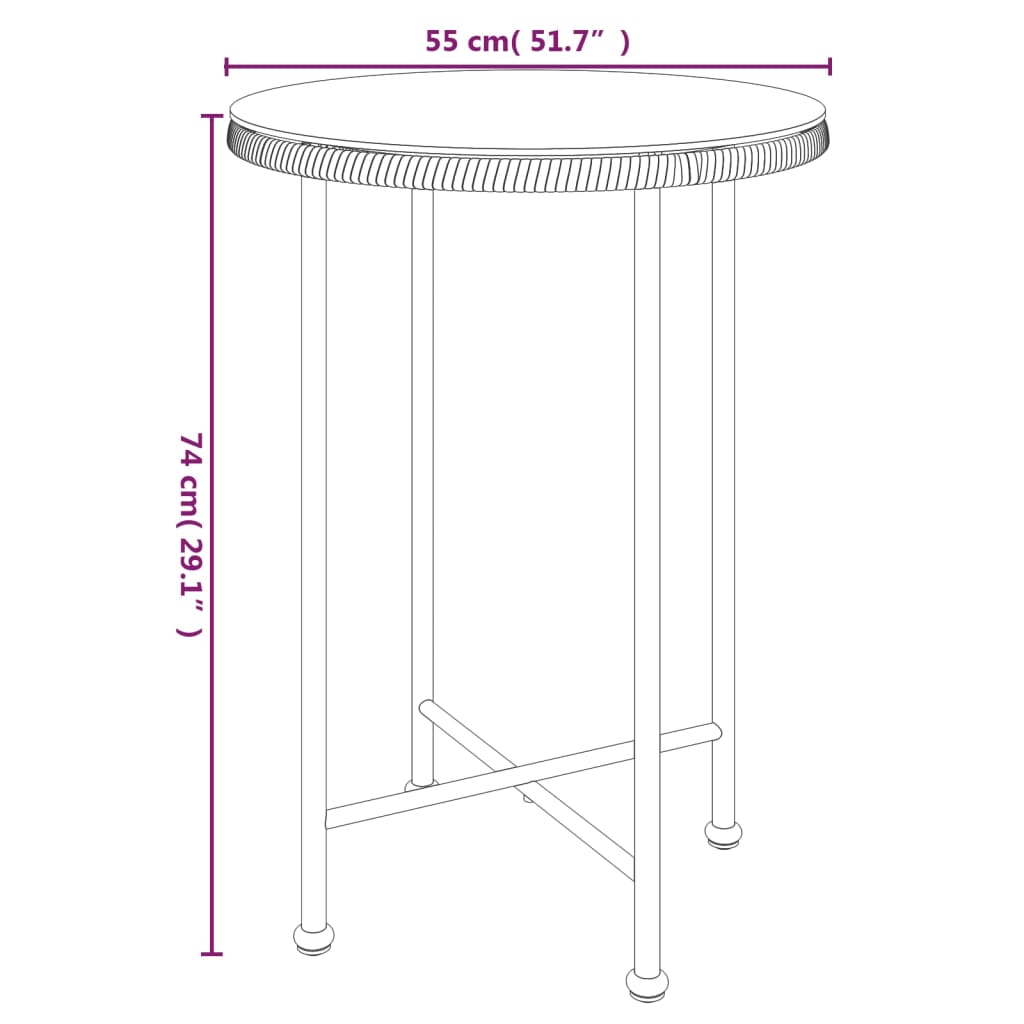 Dining Table Black Ø55 cm Tempered Glass and Steel