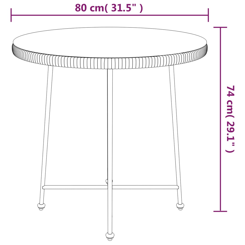 Dining Table Black ?80 cm Tempered Glass and Steel