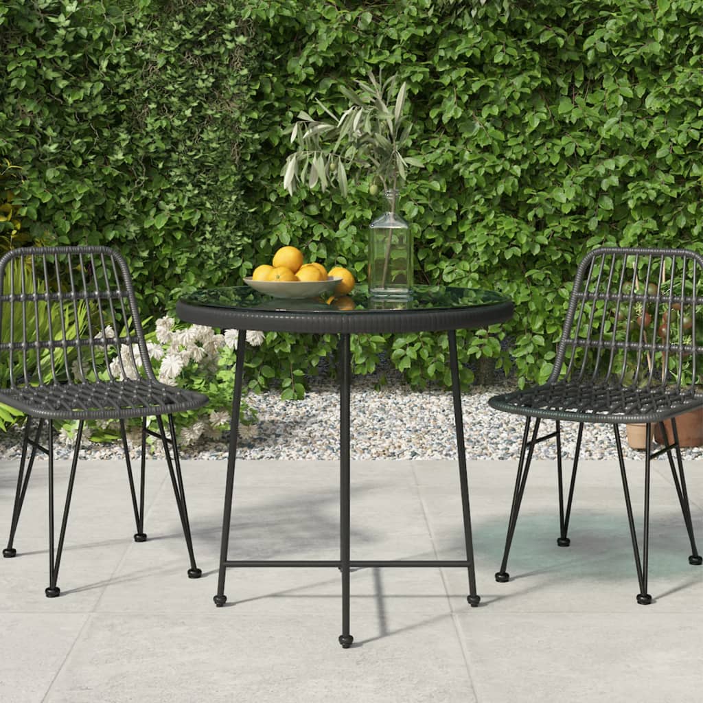 Dining Table Black ?80 cm Tempered Glass and Steel