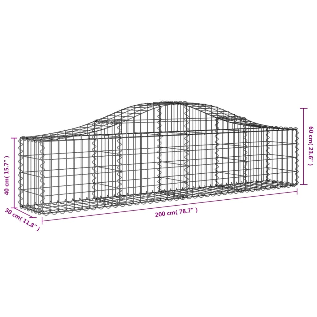 Arched Gabion Baskets 9 pcs 200x30x40/60 cm Galvanised Iron