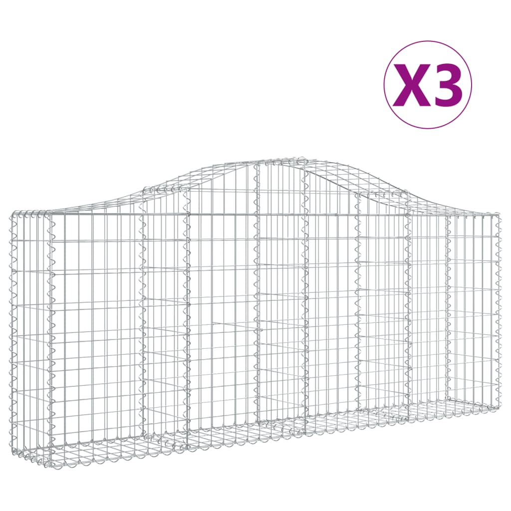 Arched Gabion Baskets 3 pcs 200x30x80/100 cm Galvanised Iron