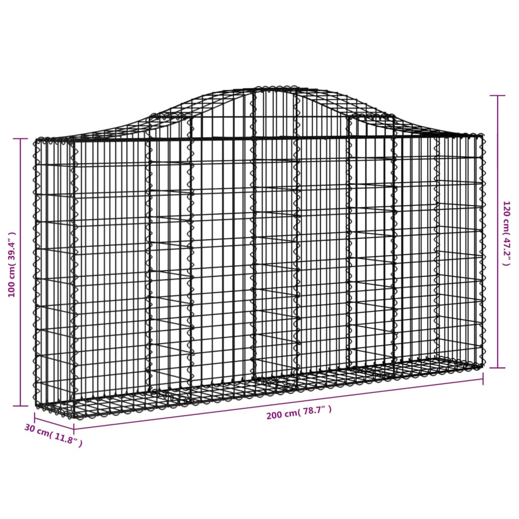 Arched Gabion Baskets 15 pcs 200x30x100/120 cm Galvanised Iron