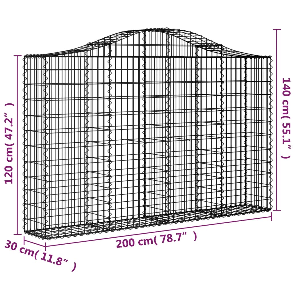 Arched Gabion Baskets 7 pcs 200x30x120/140 cm Galvanised Iron