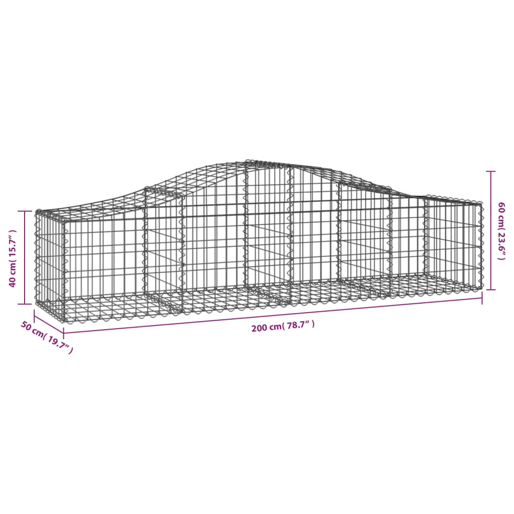 Arched Gabion Baskets 18 pcs 200x50x40/60 cm Galvanised Iron