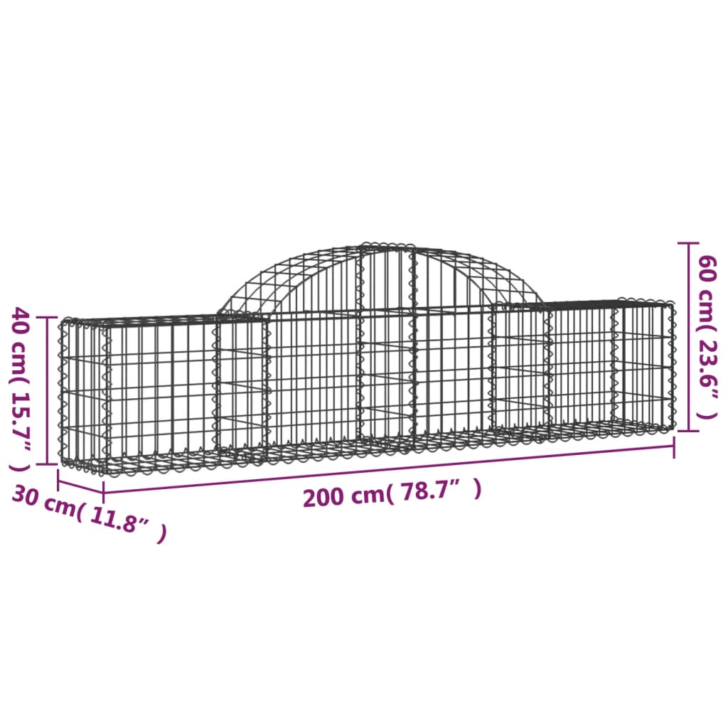 Arched Gabion Baskets 40 pcs 200x30x40/60 cm Galvanised Iron