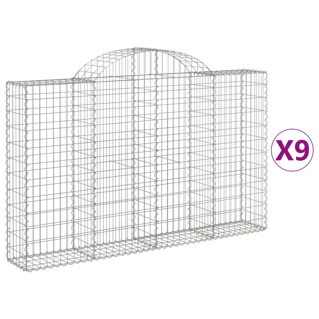 Arched Gabion Baskets 9 pcs 200x30x120/140 cm Galvanised Iron