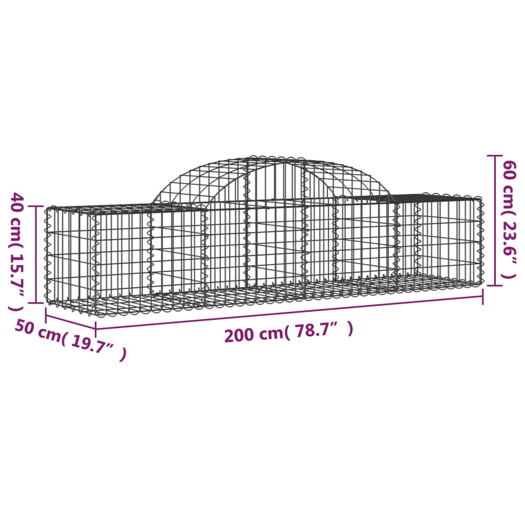 Arched Gabion Baskets 40 pcs 200x50x40/60 cm Galvanised Iron