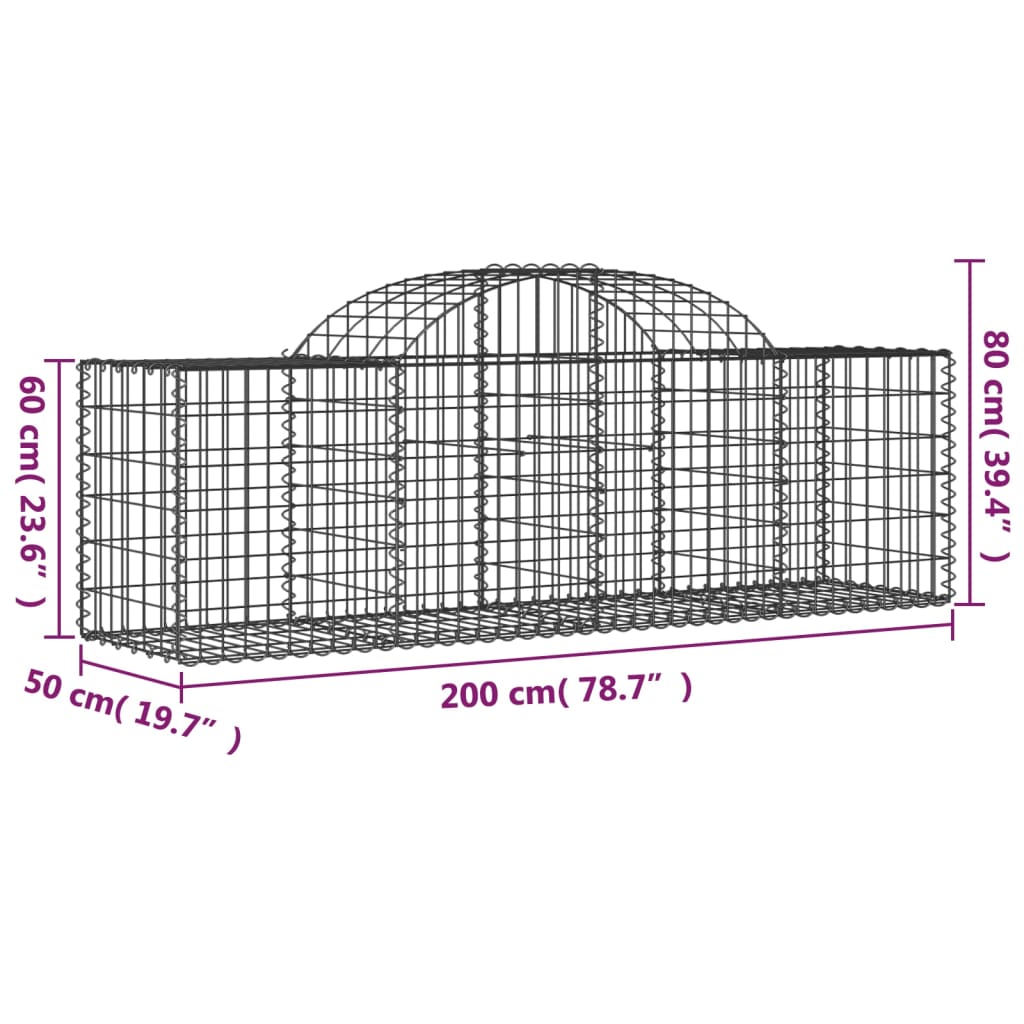 Arched Gabion Baskets 13 pcs 200x50x60/80 cm Galvanised Iron