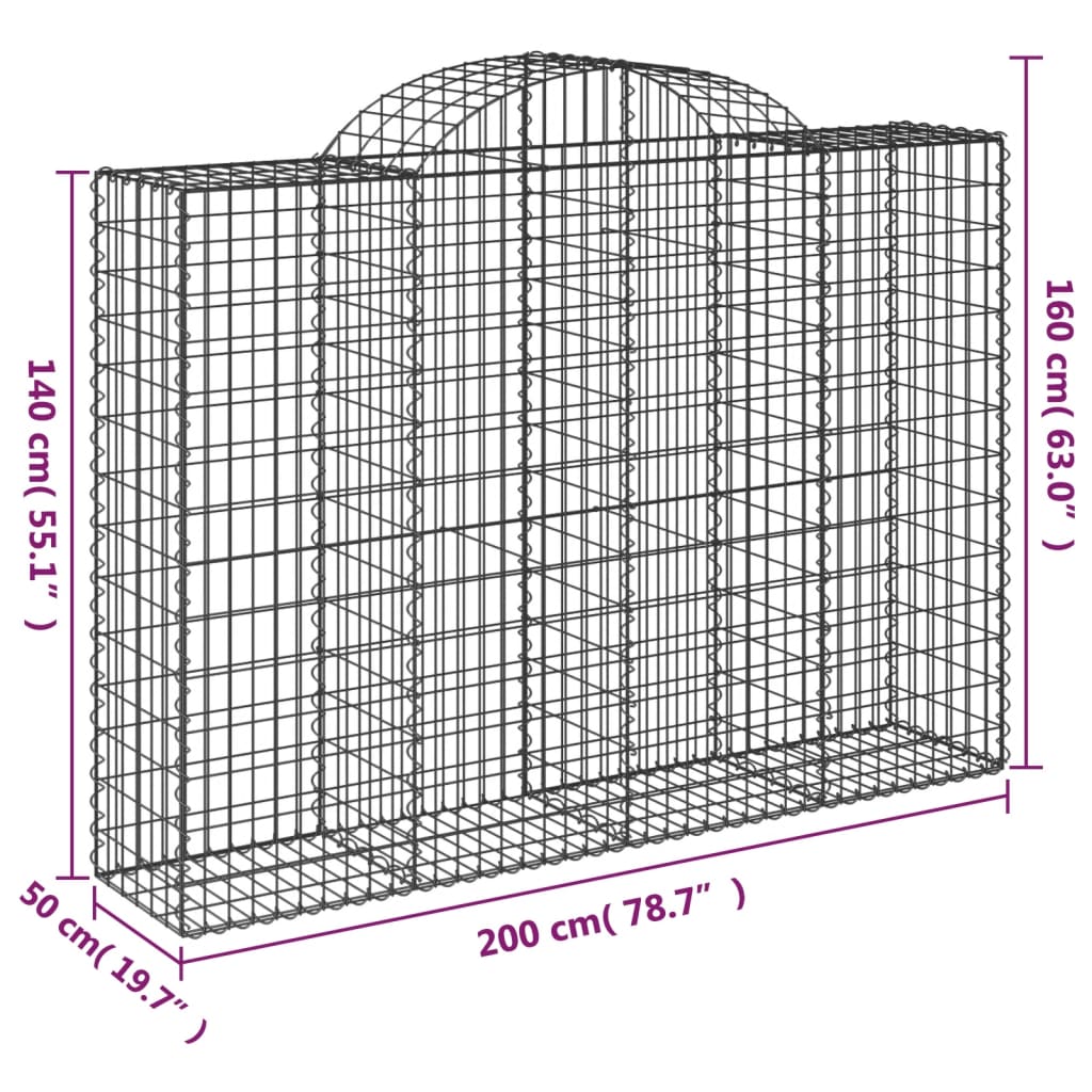 Arched Gabion Baskets 2 pcs 200x50x140/160 cm Galvanised Iron
