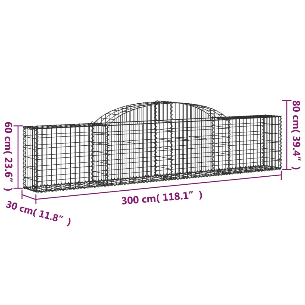 Arched Gabion Baskets 25 pcs 300x30x60/80 cm Galvanised Iron