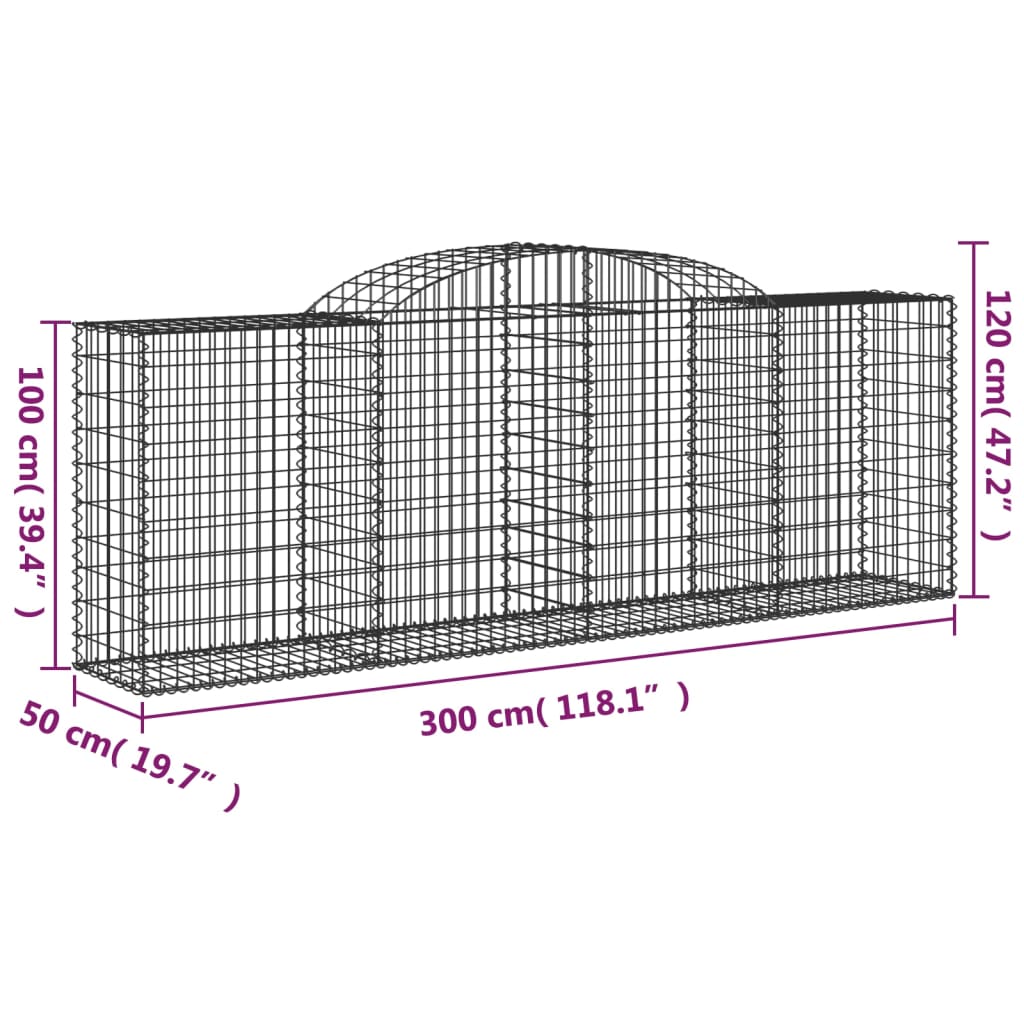 Arched Gabion Baskets 3 pcs 300x50x100/120 cm Galvanised Iron