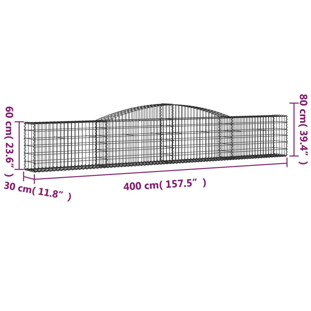 Arched Gabion Baskets 5 pcs 400x30x60/80 cm Galvanised Iron