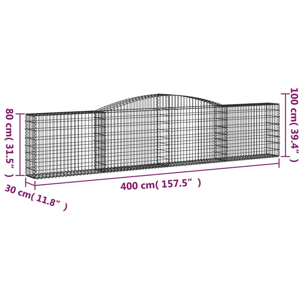 Arched Gabion Baskets 7 pcs 400x30x80/100 cm Galvanised Iron