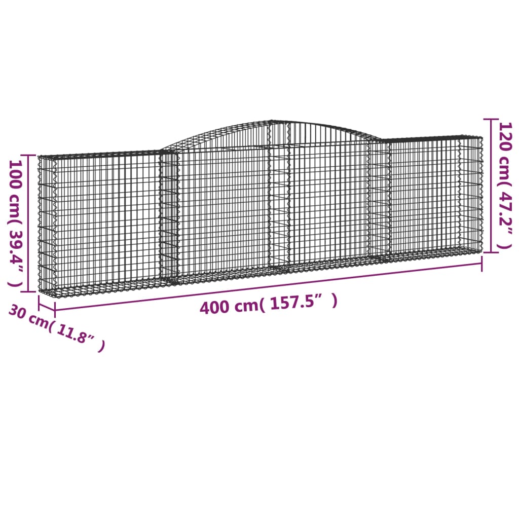Arched Gabion Baskets 20 pcs 400x30x100/120 cm Galvanised Iron