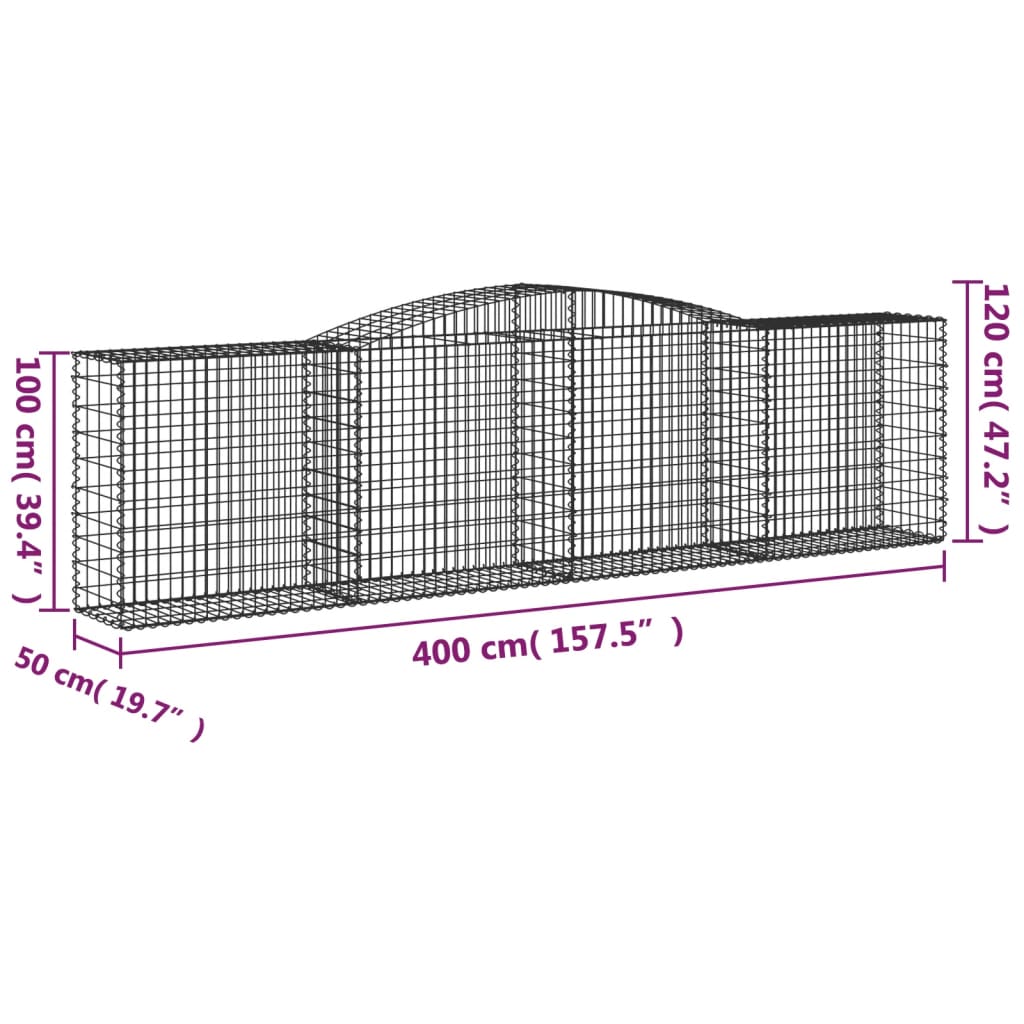 Arched Gabion Baskets 10 pcs 400x50x100/120 cm Galvanised Iron