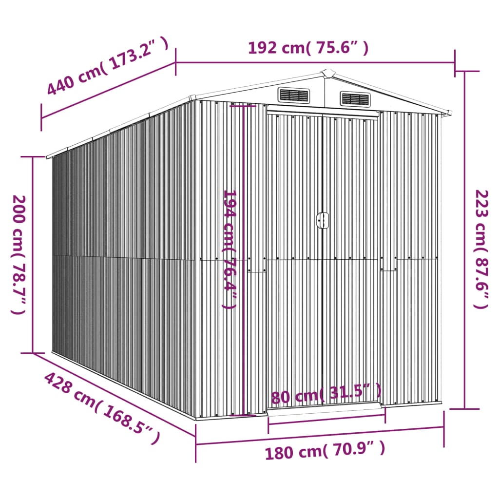 Garden Shed Dark Brown 192x440x223 cm Galvanised Steel