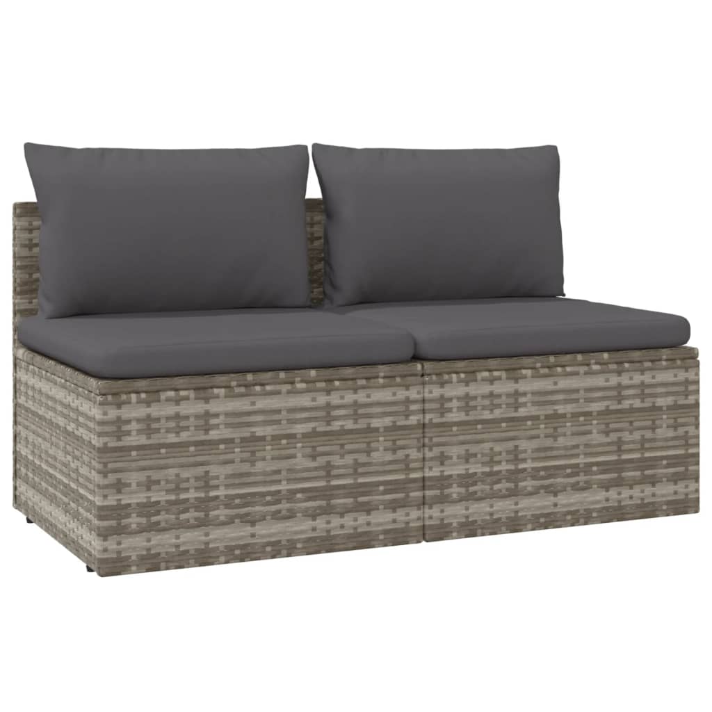2-Seater Garden Sofa with Cushions Grey Poly Rattan