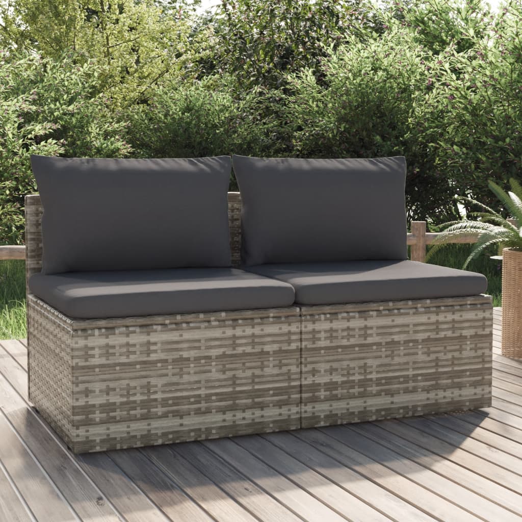 2-Seater Garden Sofa with Cushions Grey Poly Rattan