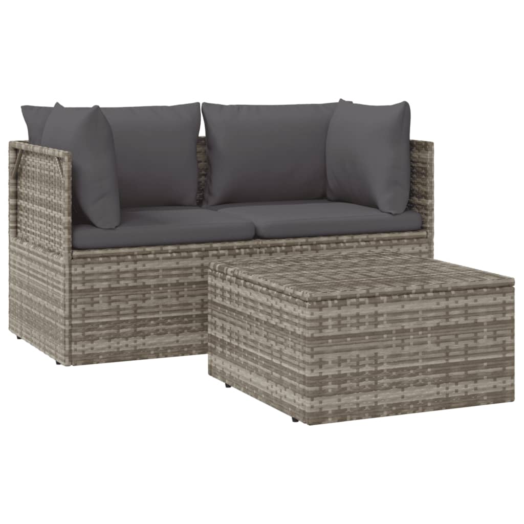 3 Piece Garden Lounge Set with Cushions Grey Poly Rattan