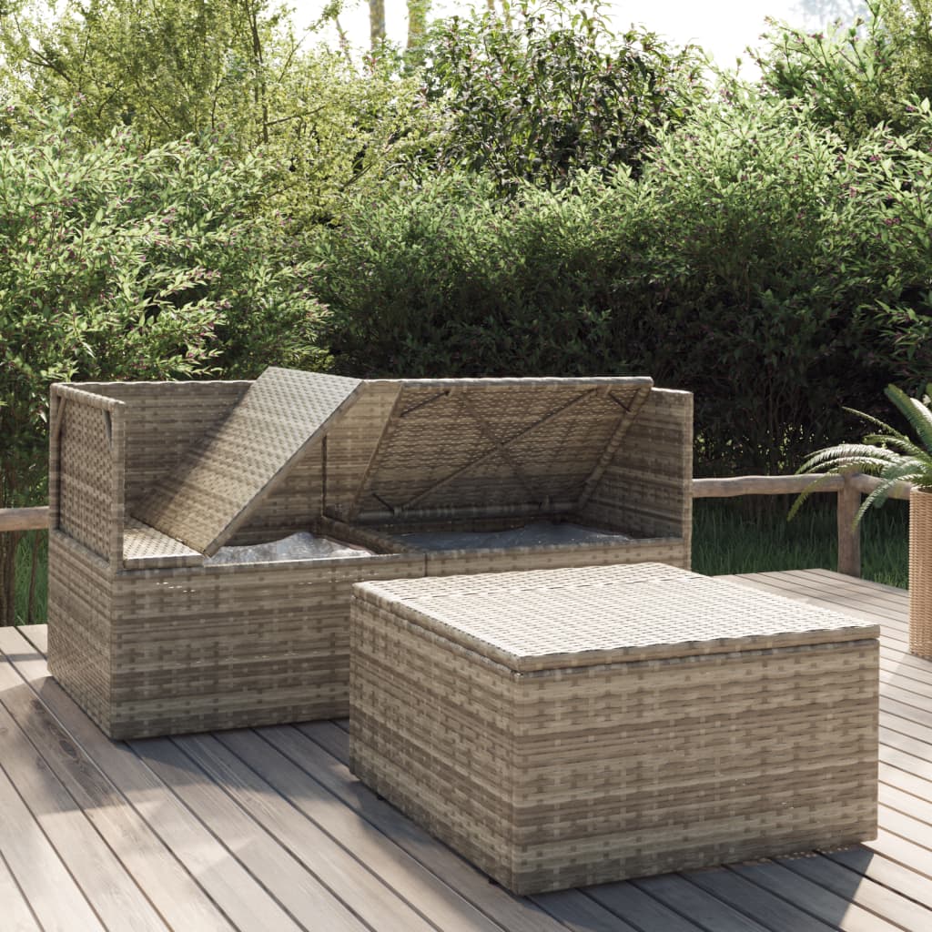 3 Piece Garden Lounge Set with Cushions Grey Poly Rattan