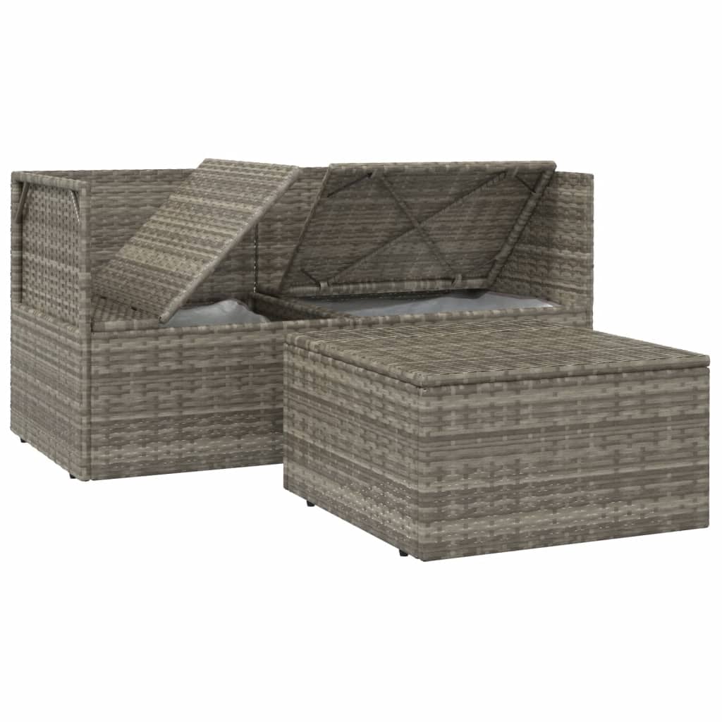 3 Piece Garden Lounge Set with Cushions Grey Poly Rattan