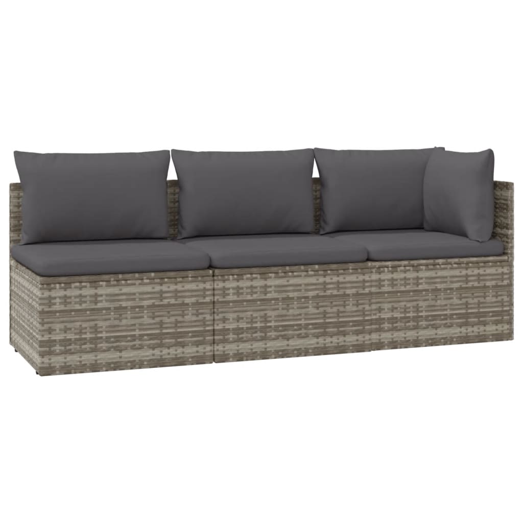 3 Piece Garden Lounge Set with Cushions Grey Poly Rattan