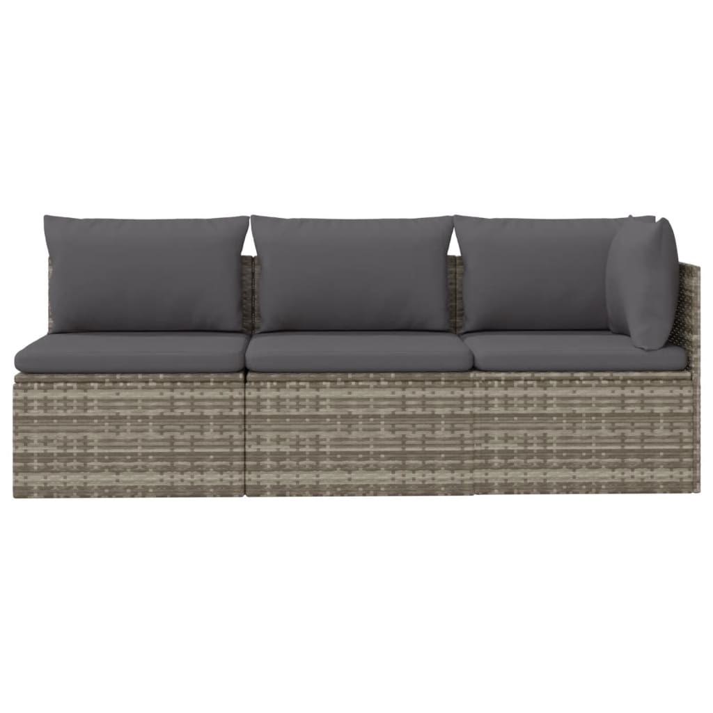 3 Piece Garden Lounge Set with Cushions Grey Poly Rattan