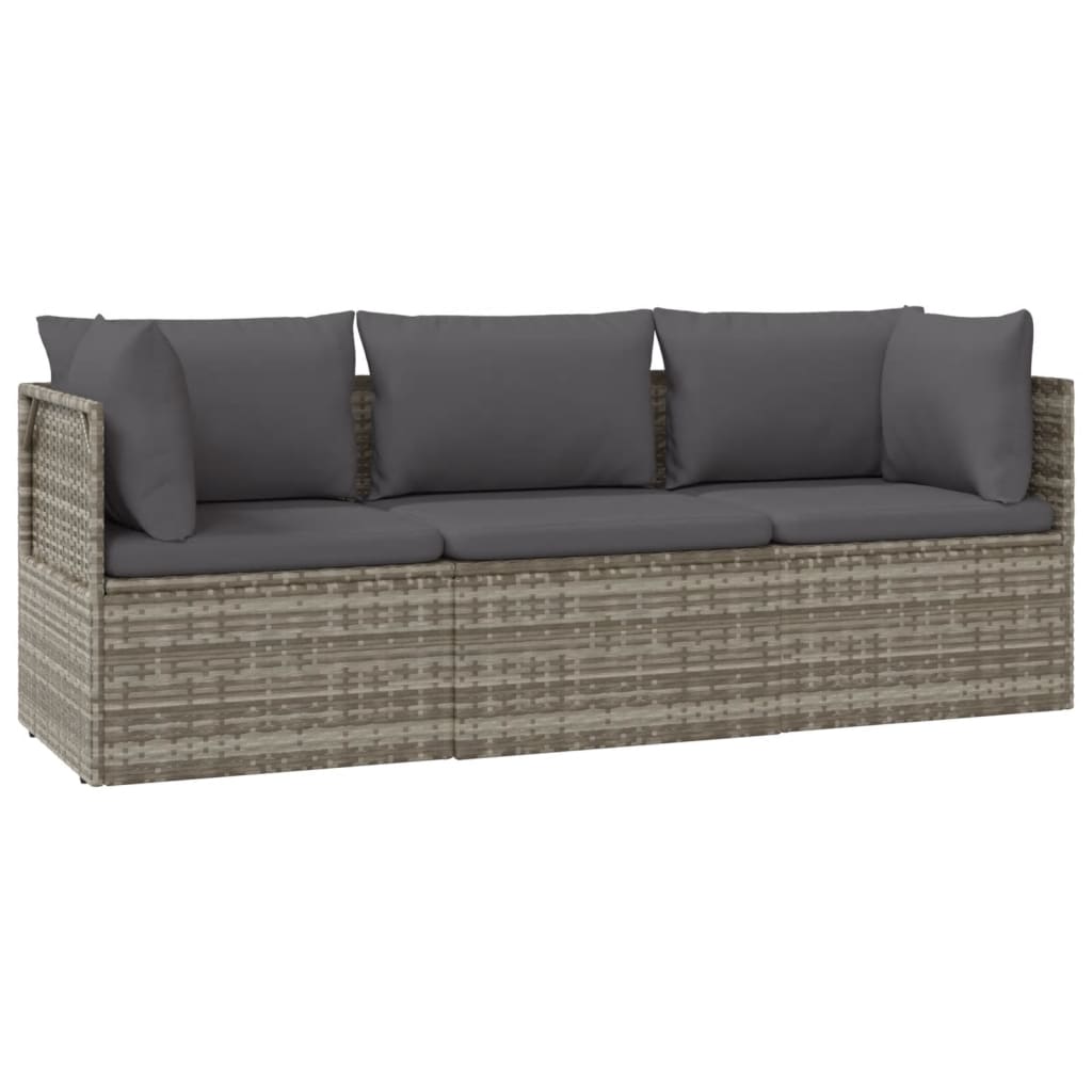 3 Piece Garden Lounge Set with Cushions Grey Poly Rattan