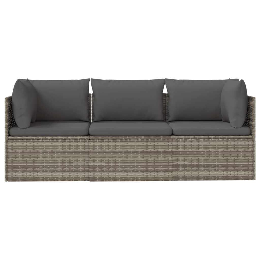 3 Piece Garden Lounge Set with Cushions Grey Poly Rattan