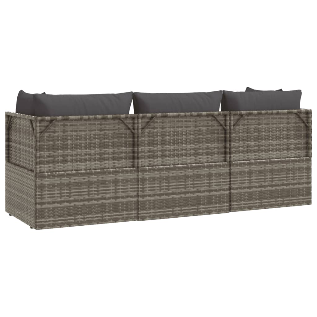 3 Piece Garden Lounge Set with Cushions Grey Poly Rattan
