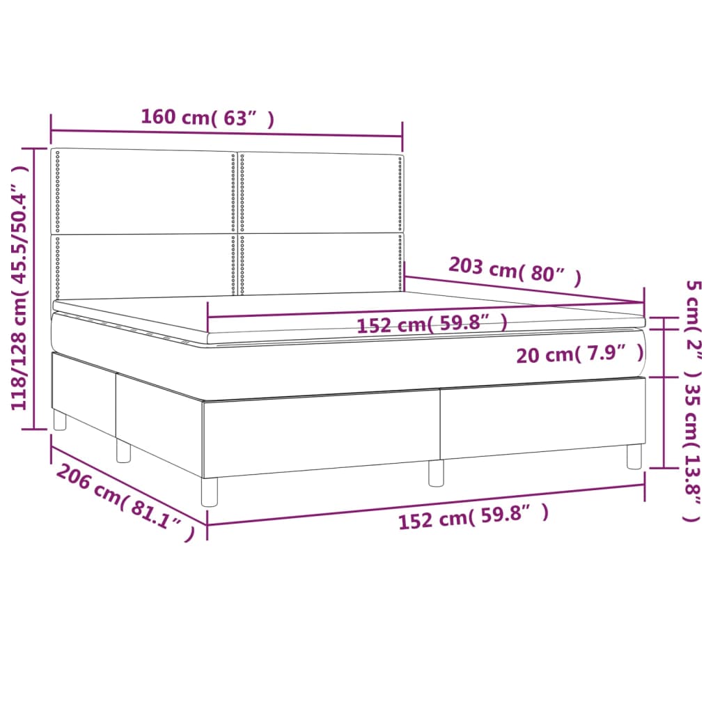 Box Spring Bed with Mattress Dark Grey 153x203 cm Queen Size Fabric