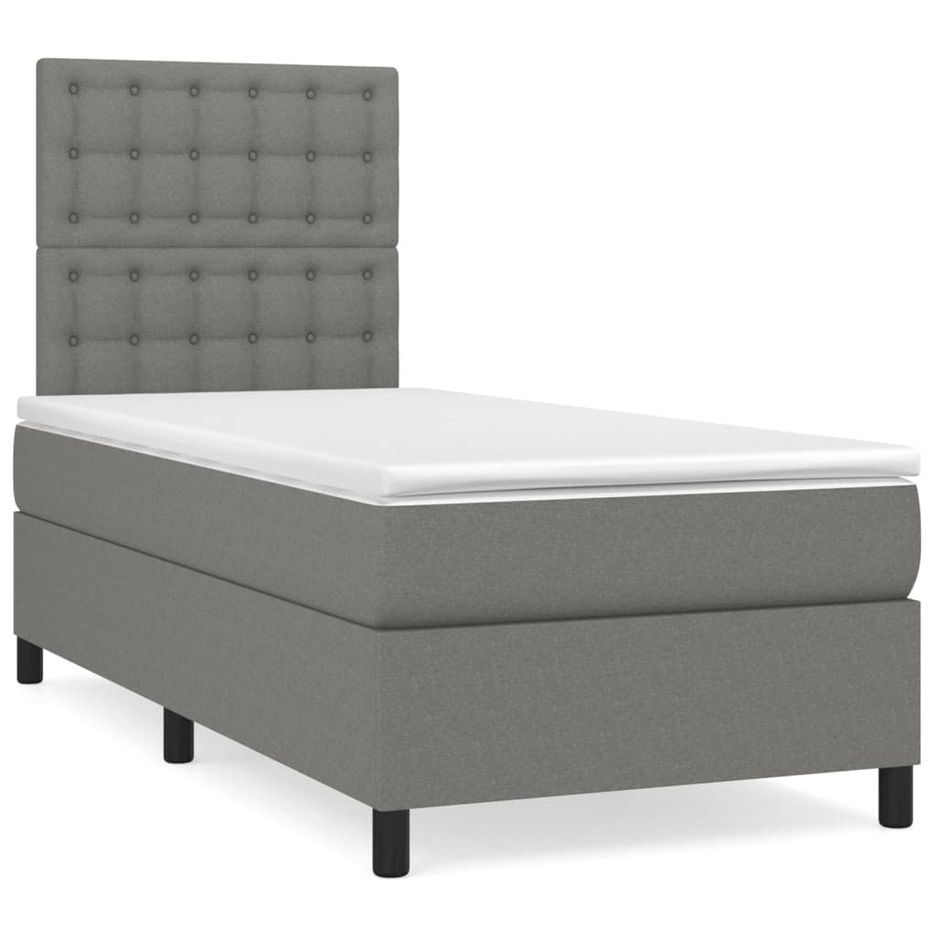 Box Spring Bed with Mattress Dark Grey 106x203 cm King Single Size Fabric