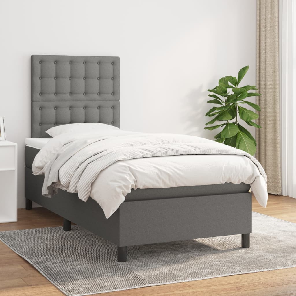 Box Spring Bed with Mattress Dark Grey 107x203 cm King Single Fabric