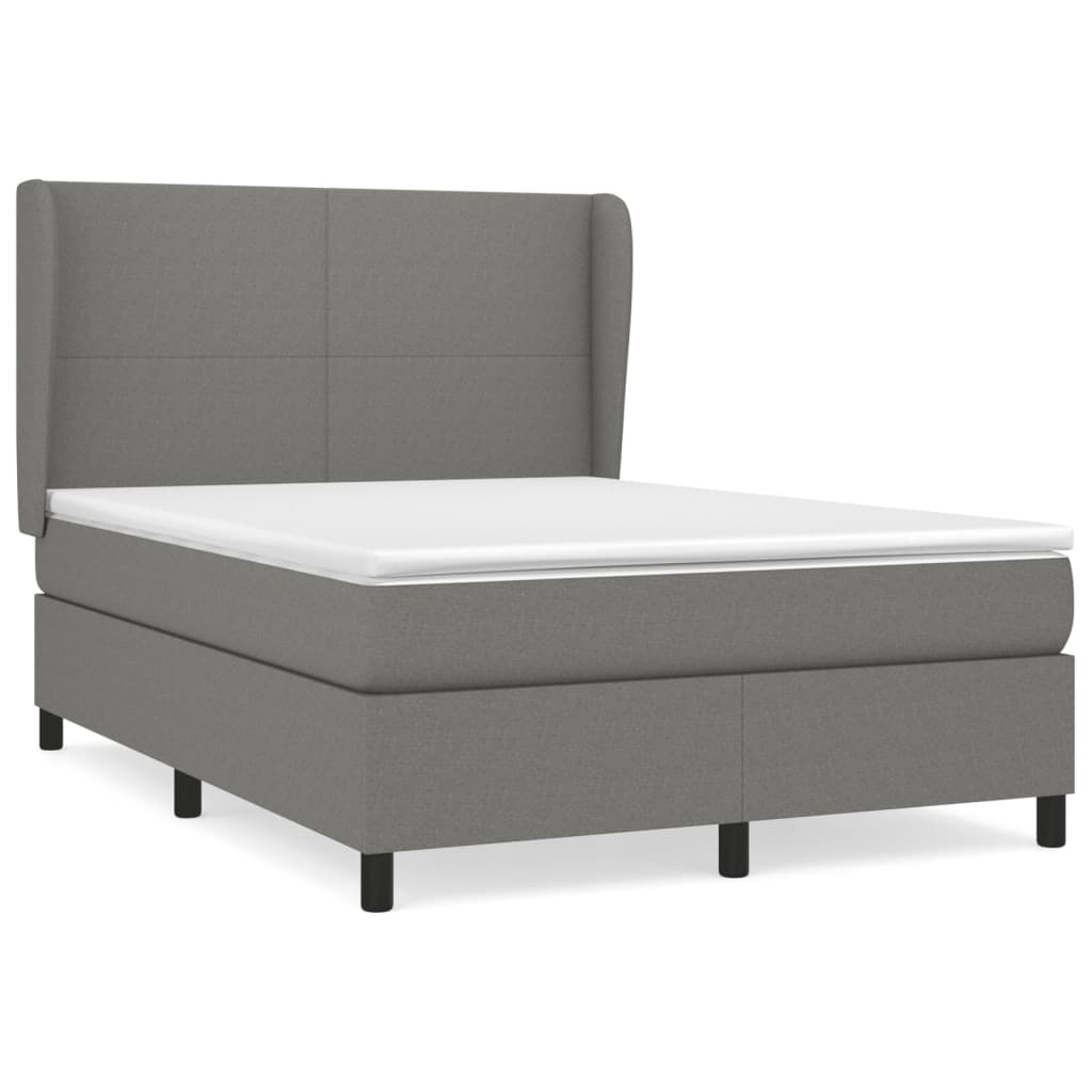 Box Spring Bed with Mattress Dark Grey 137x190 cm Double Fabric