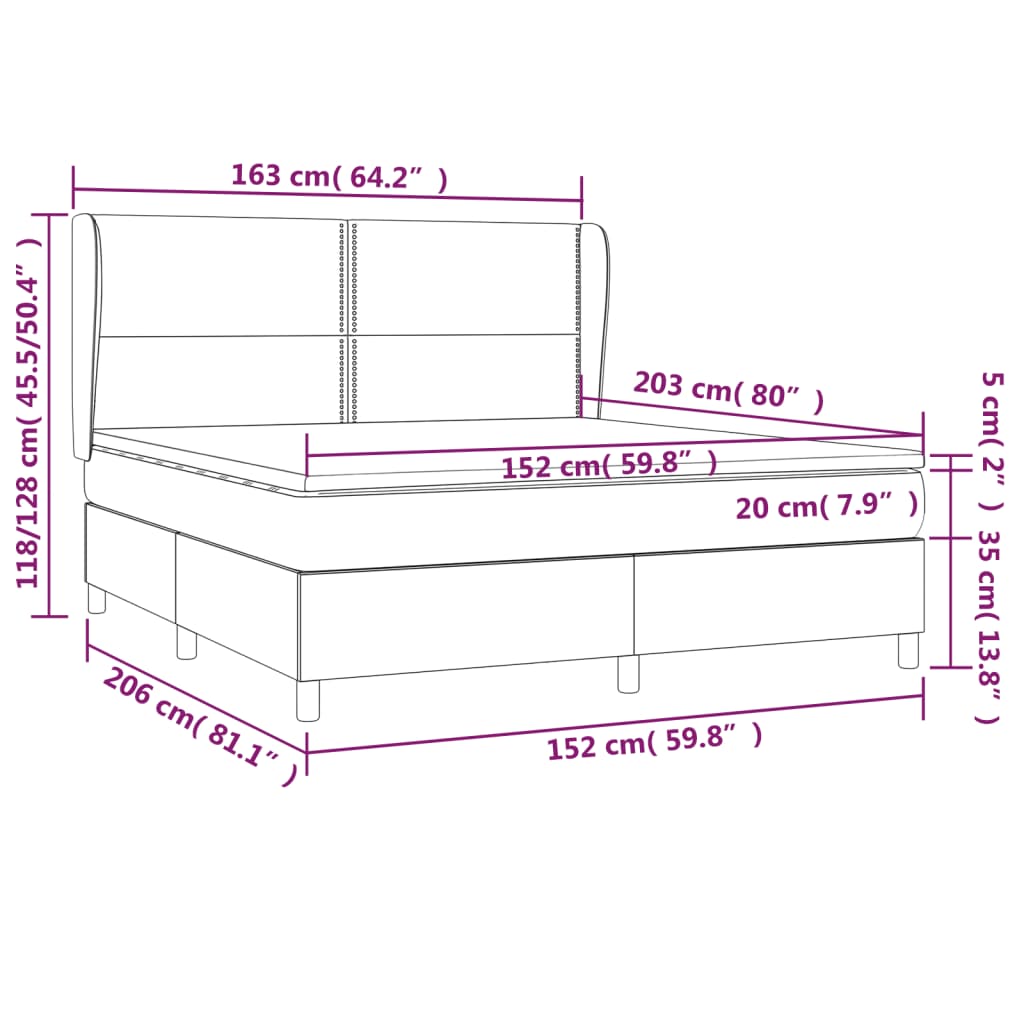 Box Spring Bed with Mattress Dark Grey 153x203 cm Queen Size Fabric