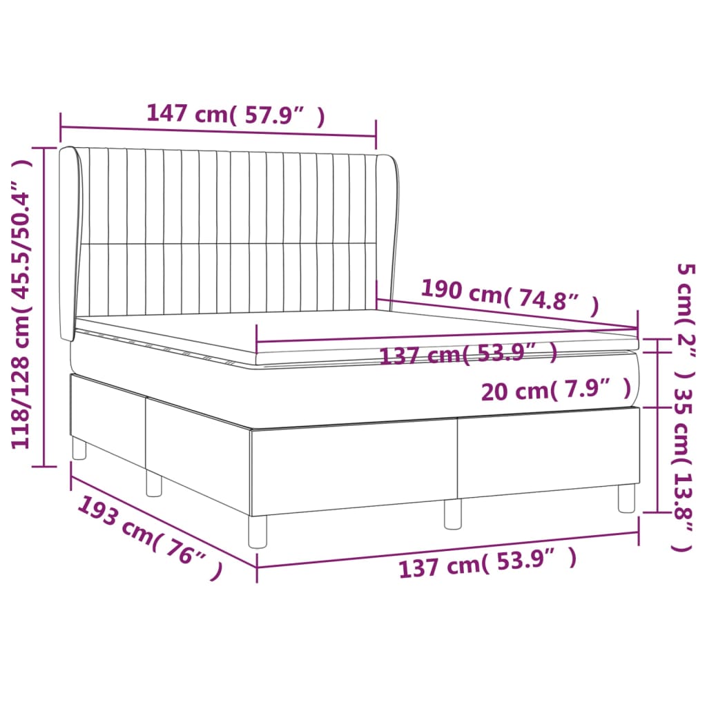 Box Spring Bed with Mattress Dark Grey 137x190 cm Double Fabric