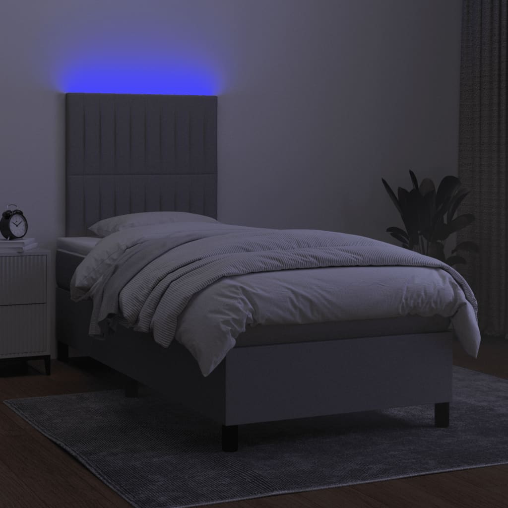 Box Spring Bed with Mattress&LED Dark Grey 107x203 cm King Single Fabric