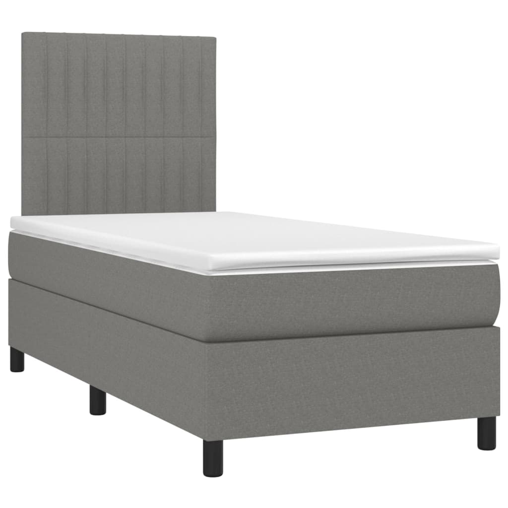Box Spring Bed with Mattress&LED Dark Grey 107x203 cm King Single Fabric