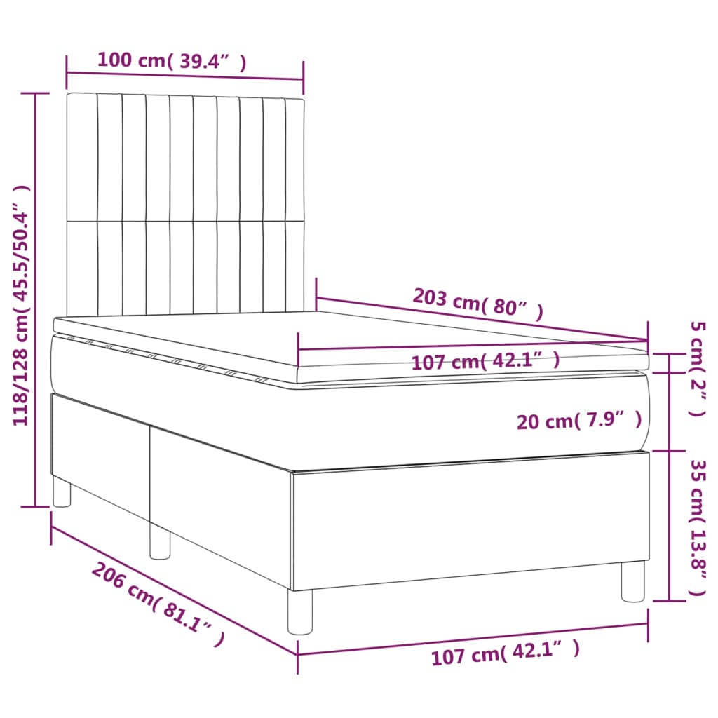 Box Spring Bed with Mattress&LED Dark Grey 107x203 cm King Single Fabric