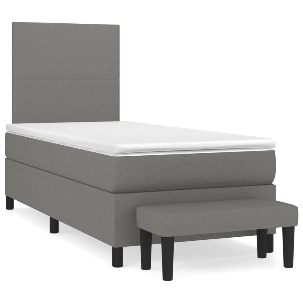 Box Spring Bed with Mattress Dark Grey 107x203 cm King Single Fabric