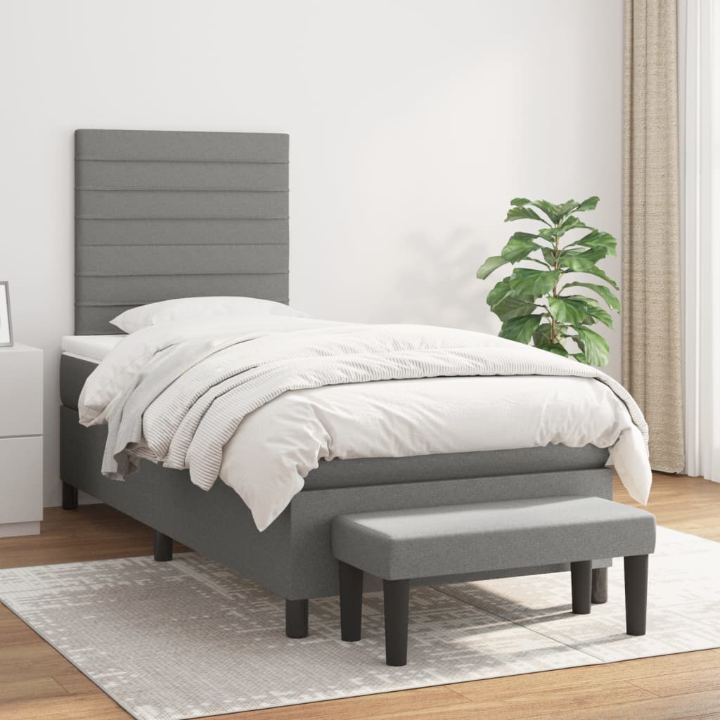 Box Spring Bed with Mattress Dark Grey 107x203 cm King Single Fabric