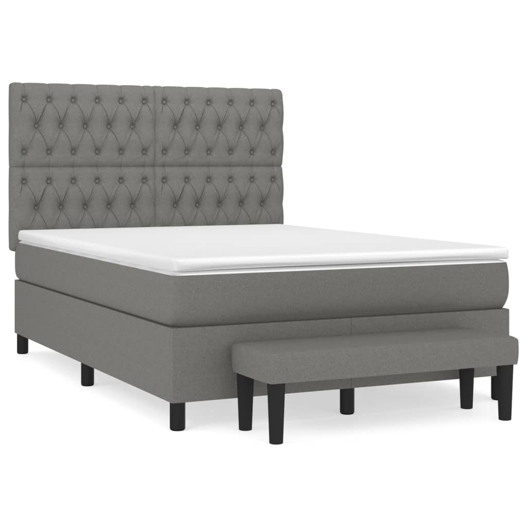 Box Spring Bed with Mattress Dark Grey 137x190 cm Double Fabric